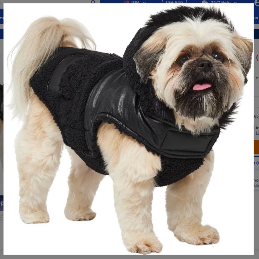 BNWT Frisco Medium Weight Faux Leather Dog Parka with Faux Fur Trimmed Hood